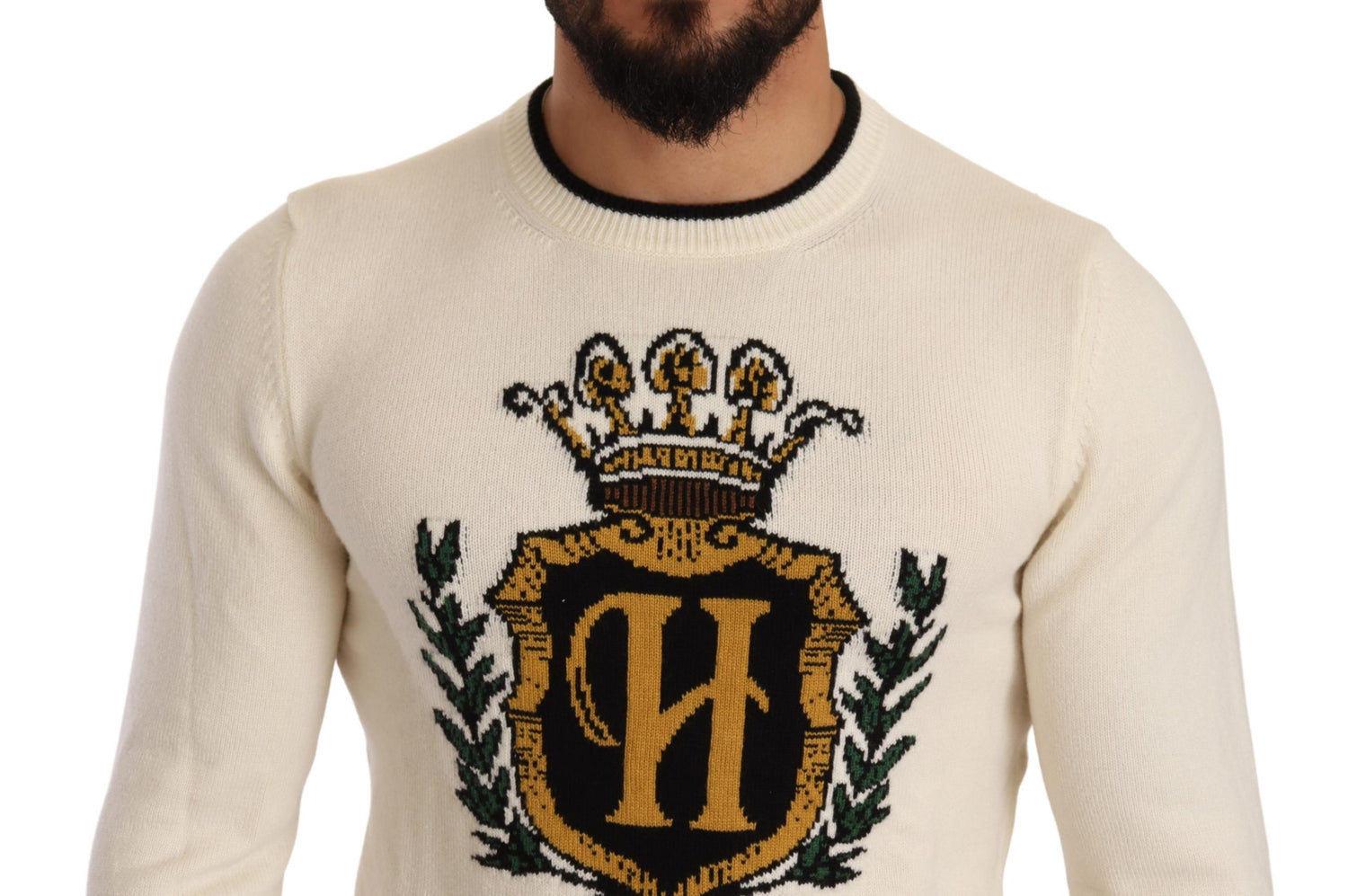 White Heraldic Cashmere Pullover Sweater
