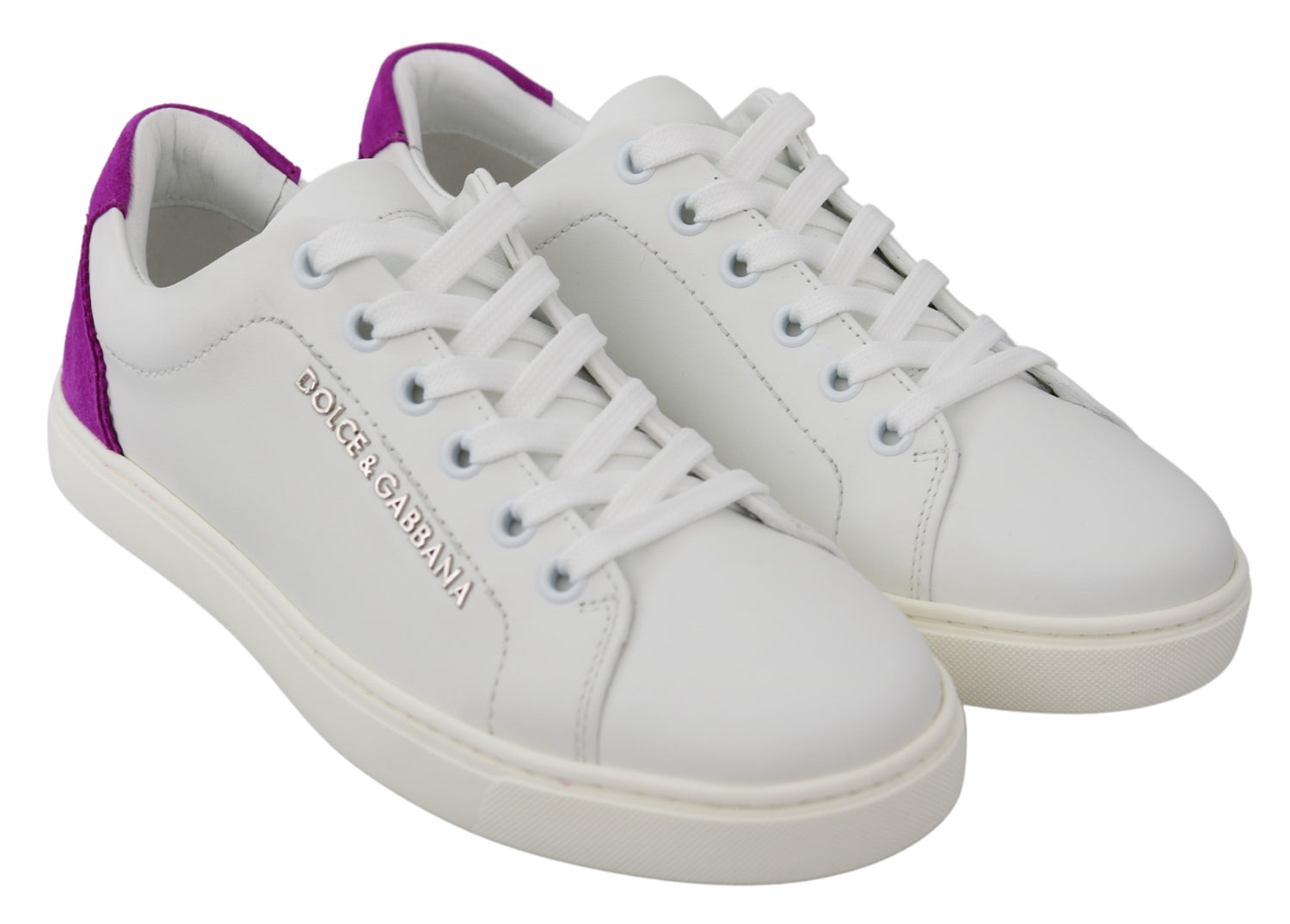 White Purple Leather Logo Womens Shoes
