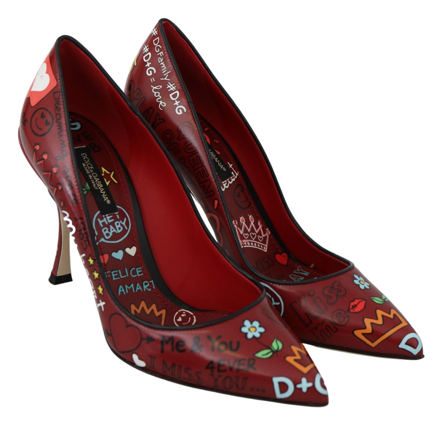 Red Leather Sicily Print Heels Pumps Shoes