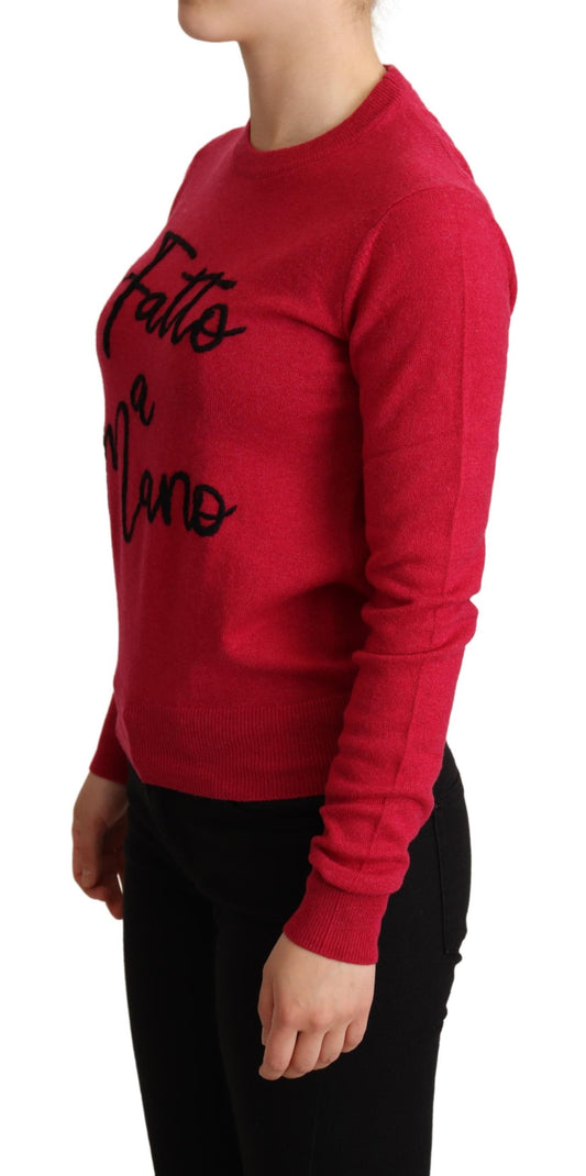 Pink Embroidered Cashmere Wool Pullover Sweater