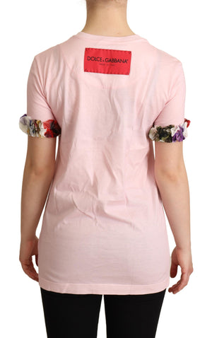Pink Cotton Floral Roses Crewneck T-shirt