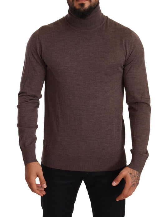 Brown Virgin Wool Turtleneck Pullover Sweater