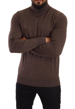 Brown Virgin Wool Turtleneck Pullover Sweater