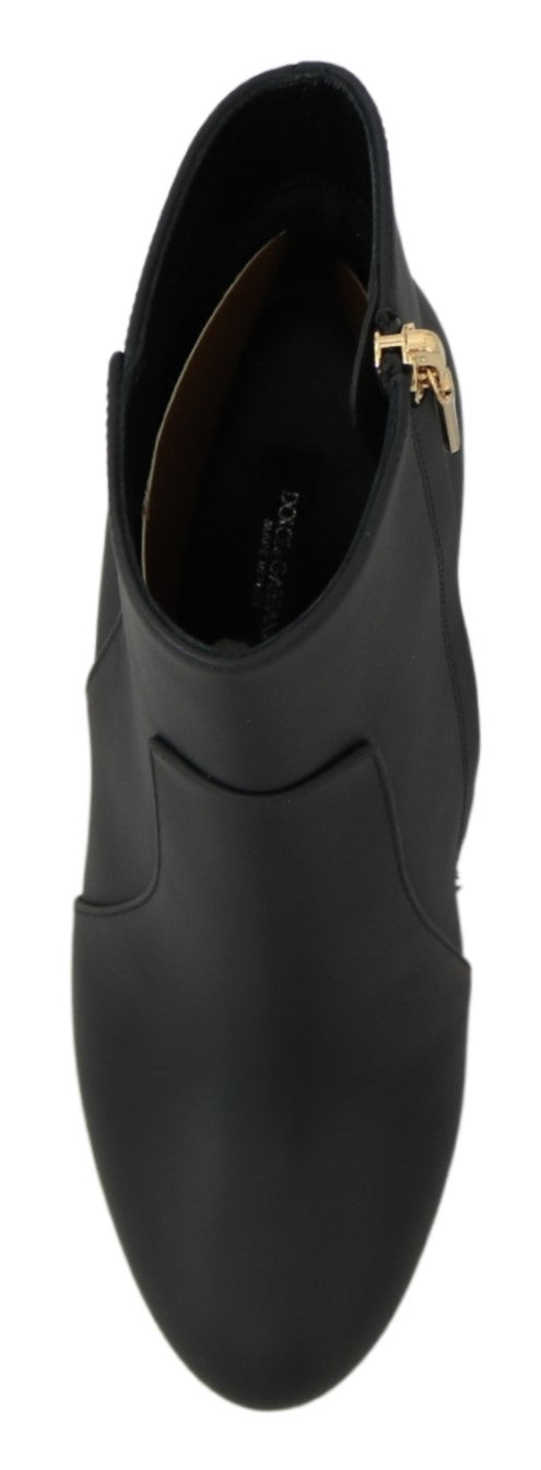 Black Leather Short Boots Zipper Shoes