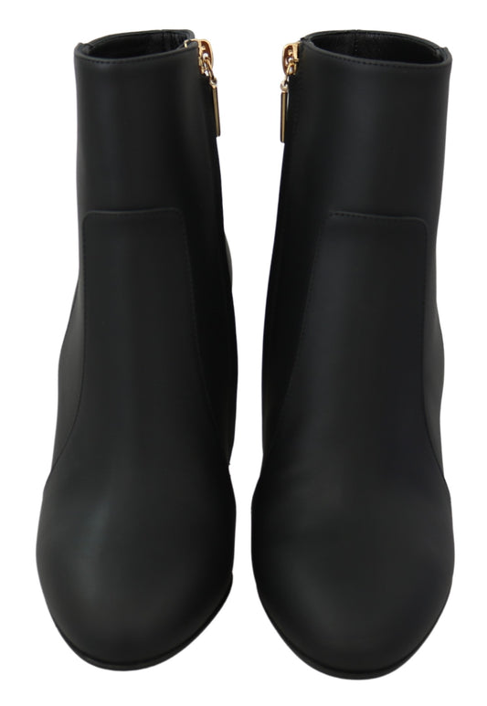 Black Leather Short Boots Zipper Shoes