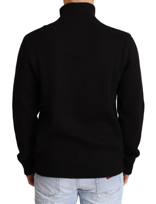 Black Cashmere Zipper Mens Sweater