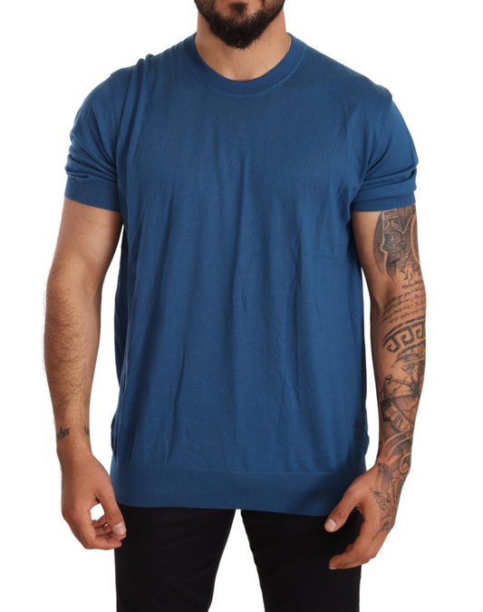 Blue Cashmere Crewneck Pullover T-shirt
