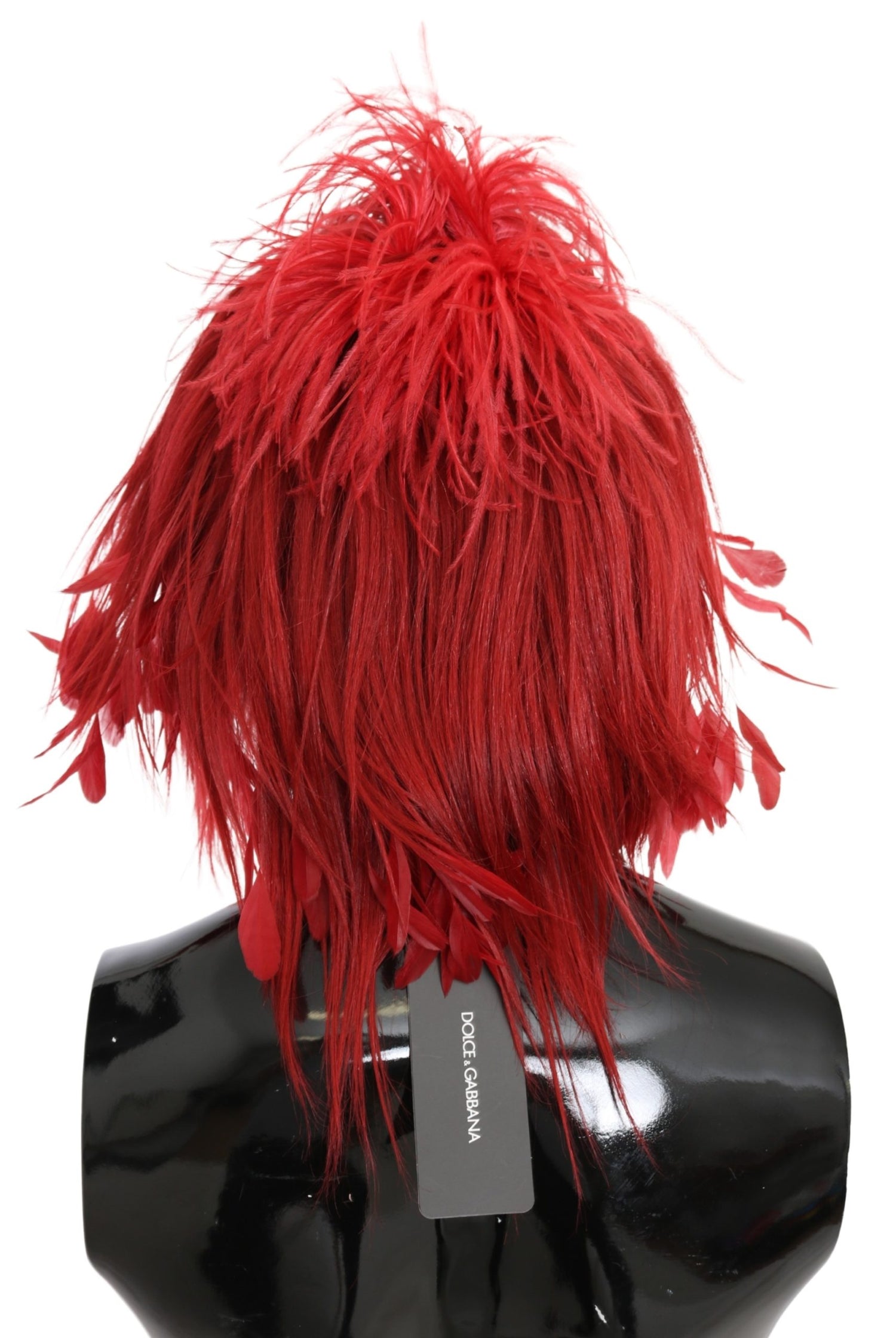 Red Ostrich Rooster Feather Leather Fashion Hat