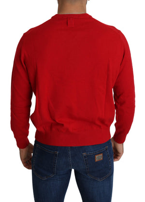 Red V-neck Wool Sweatshirt Pullover Sweater