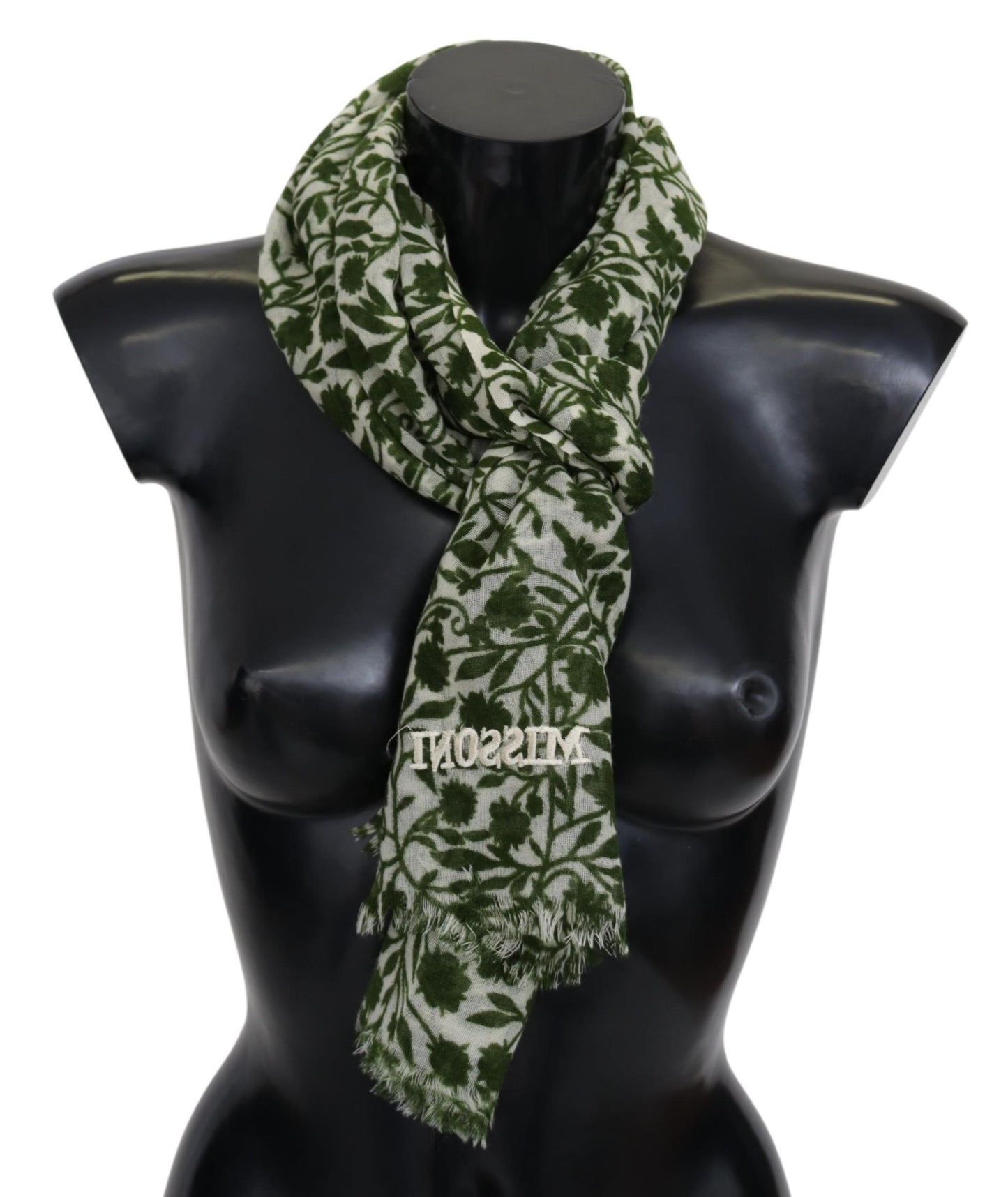 Green Floral Wool Unisex Neck Wrap Scarf