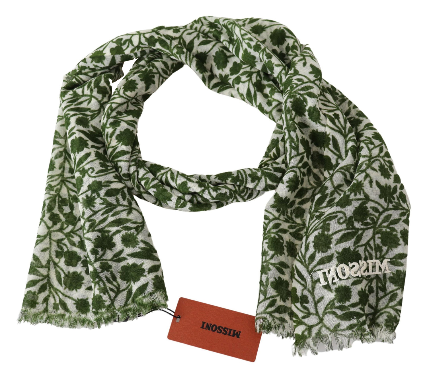 Green Floral Wool Unisex Neck Wrap Scarf