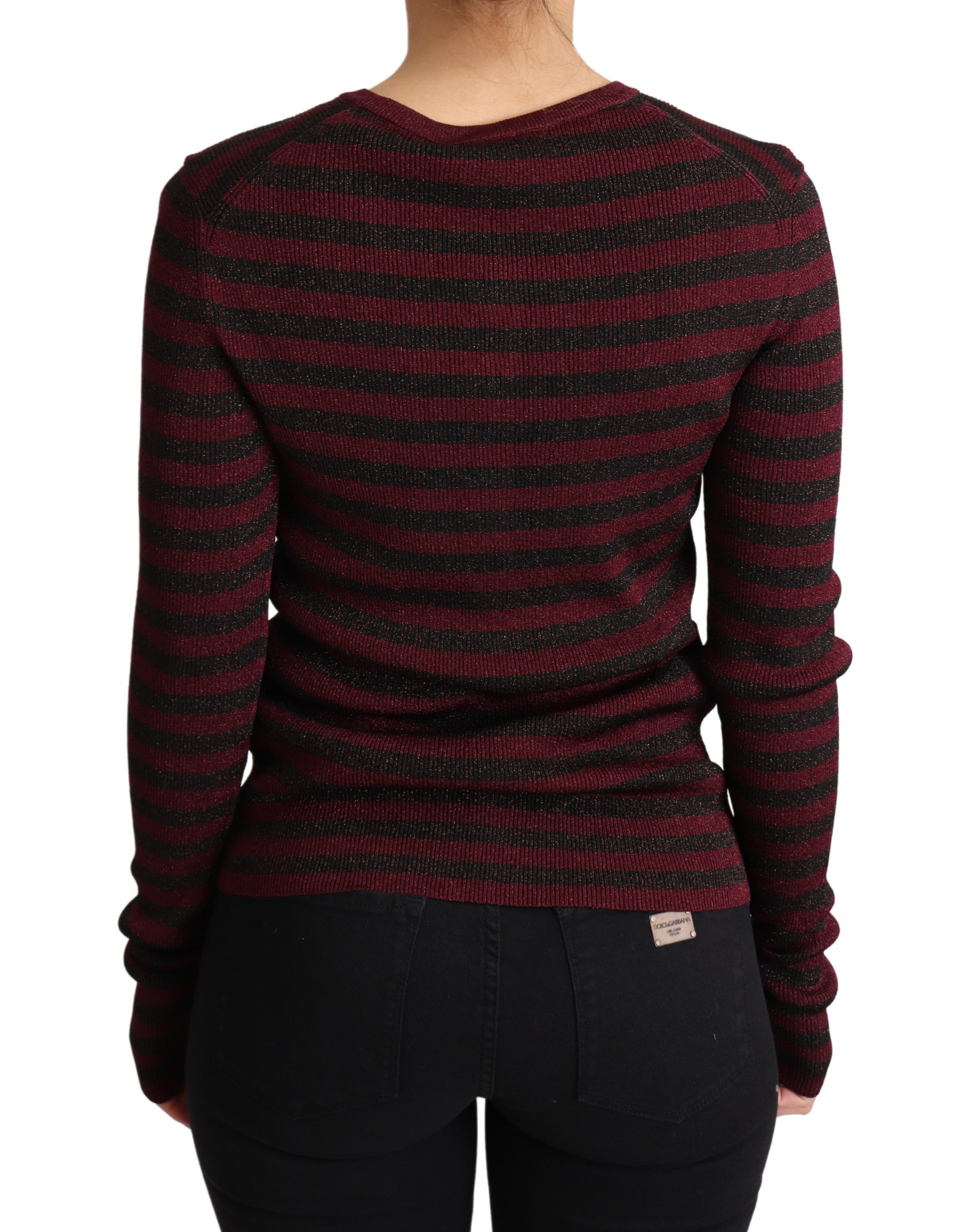Black Red Striped Viscose Cardigan Sweater