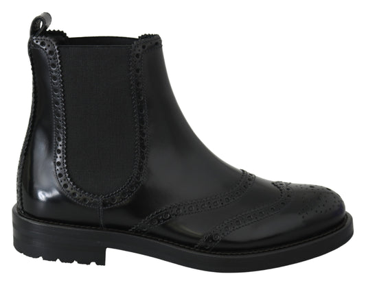 Black Leather Oxford Wingtip Boots Shoes