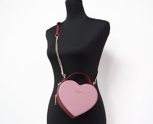 Small Pink Colorblock Crossgrain Leather Heart Crossbody Handbag