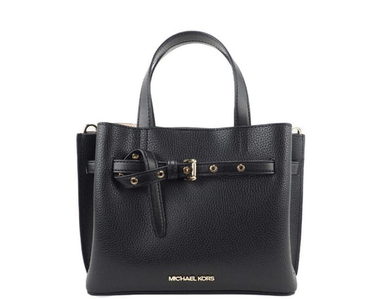 Emilia Small Black Pebbled Leather Satchel Bag Crossbody Handbag