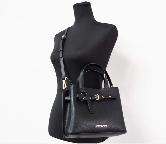 Emilia Small Black Pebbled Leather Satchel Bag Crossbody Handbag