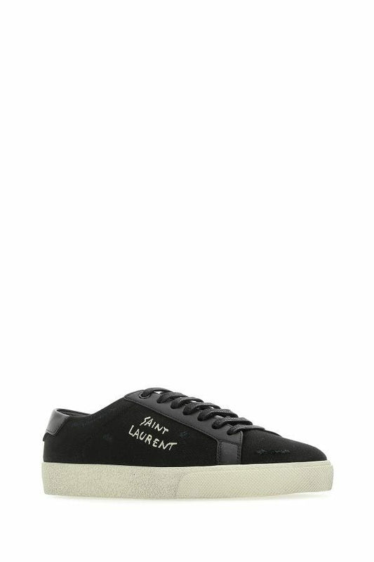 Black Canvas & Leather Low Top Sneakers