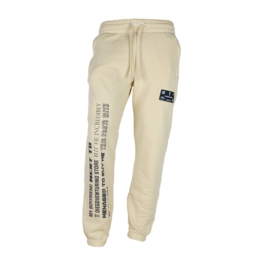 Beige Cotton Printed Stretch Trousers Pants