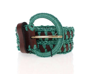 Green Raffia Woven Waist Leather Wide Belt