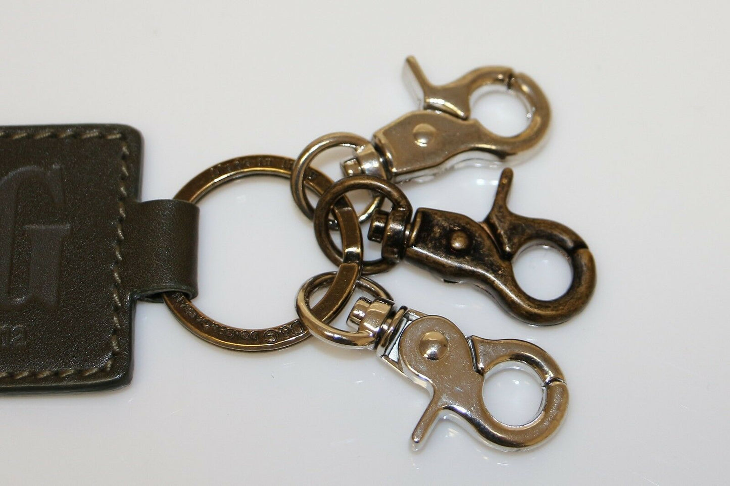 Green  Unisex Leather Metal Ring Hook Logo Keychain