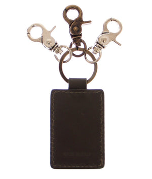 Green  Unisex Leather Metal Ring Hook Logo Keychain