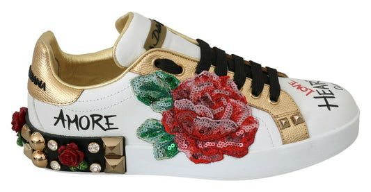 White Roses Sequined Crystal Womens Sneakers Shoes