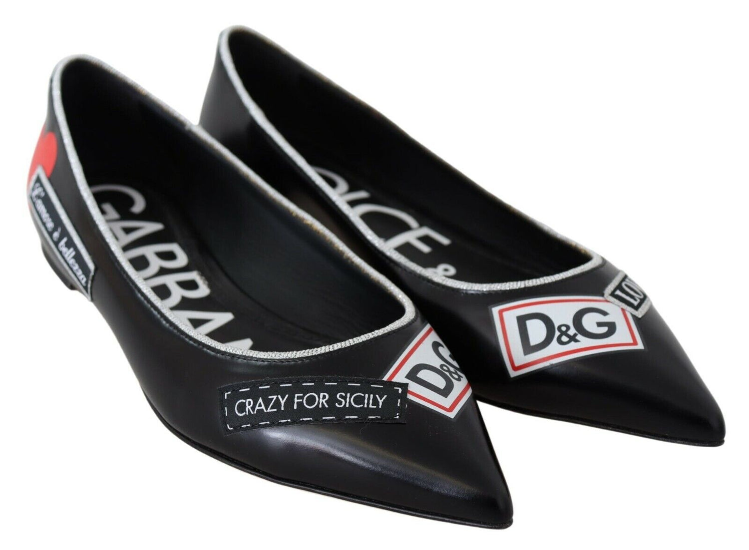 Black DG Logo Tape Ballerina Flats Shoes