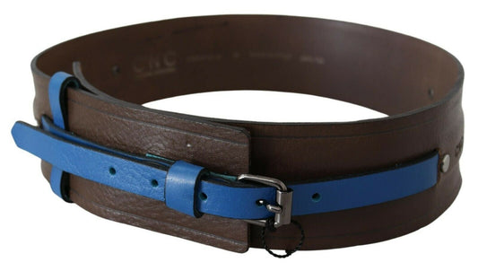 Dark Brown Wide Leather Blue Lined Waist Belt