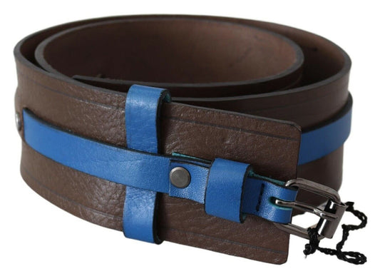 Dark Brown Wide Leather Blue Lined Waist Belt