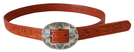 Brown Leather Vintage Cowboy Buckle Waist Women Belt