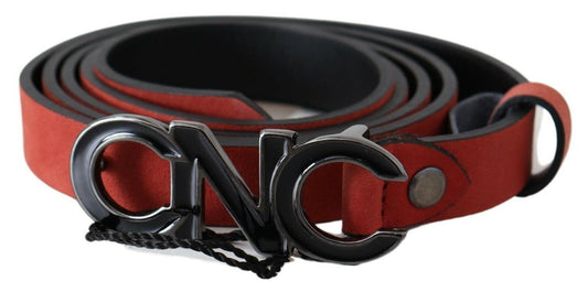 Red Black Leather Black Logo Buckle Blood Belt