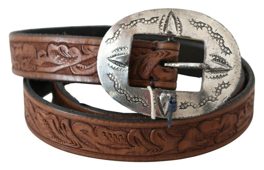 Brown Leather Vintage Western Buckle Waist Belt