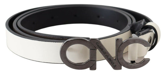Belt Mettalic Gray Leather Logo Belt