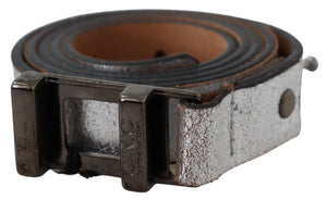 Brown Metallic Silver Leather Belt