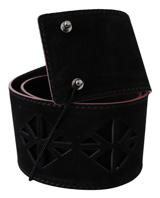 Black Leather Wide Waist Studded Women Belt