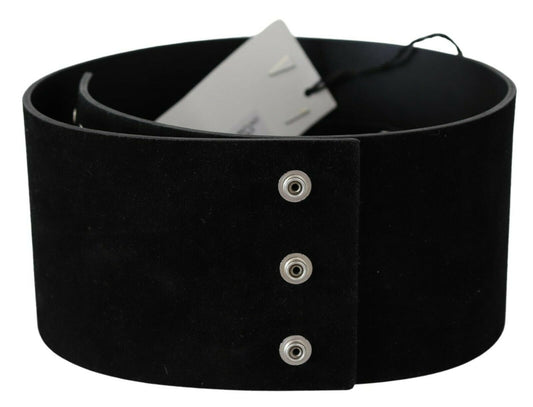Black Solid Genuine Leather Wide Belt