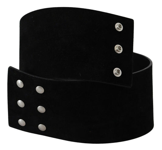 Black Solid Genuine Leather Wide Belt