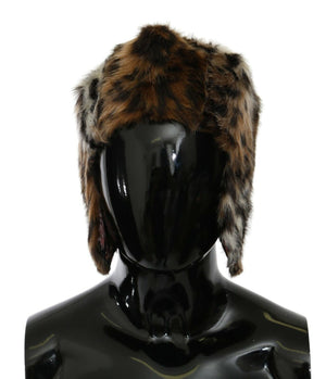 Brown Fur Leopard Print Russian Hat