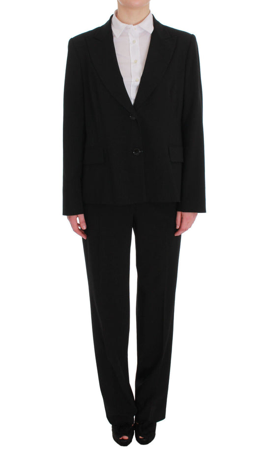 Black Wool Two Button Suit Blazer Pants