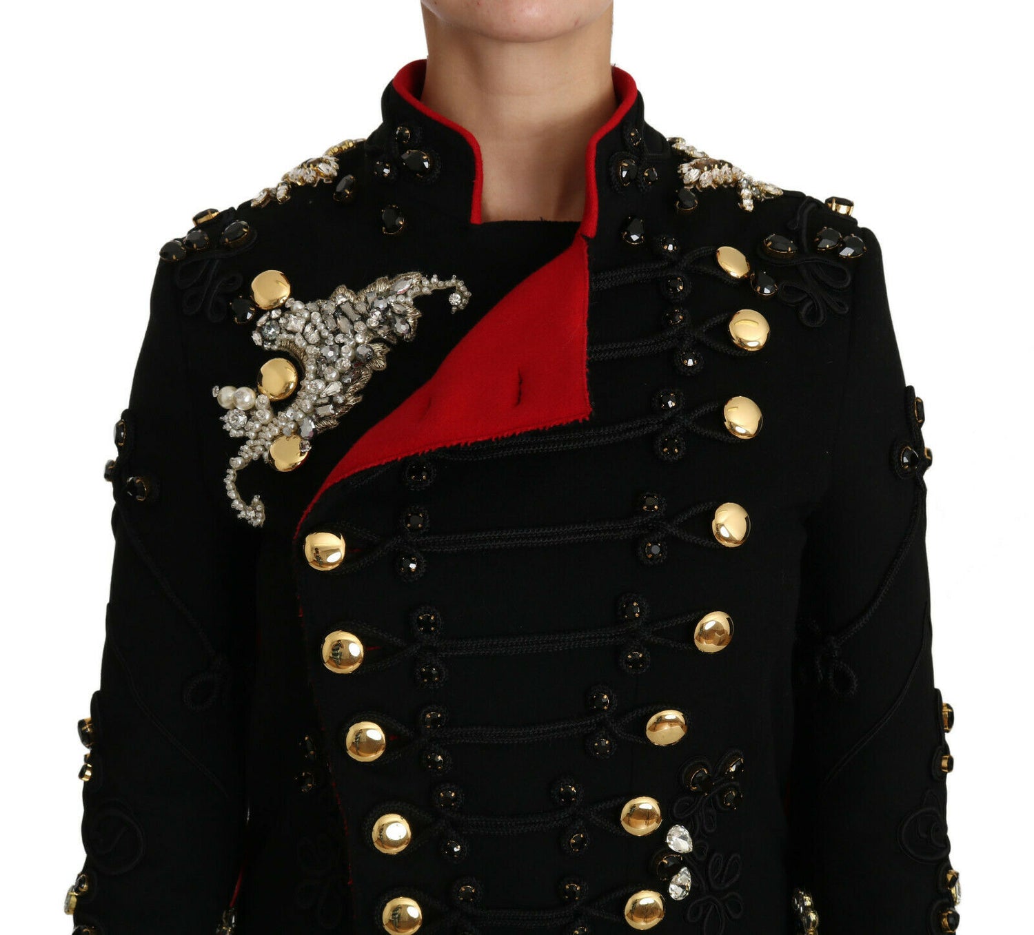 Black Wool Crystal Baroque Coat Jacket