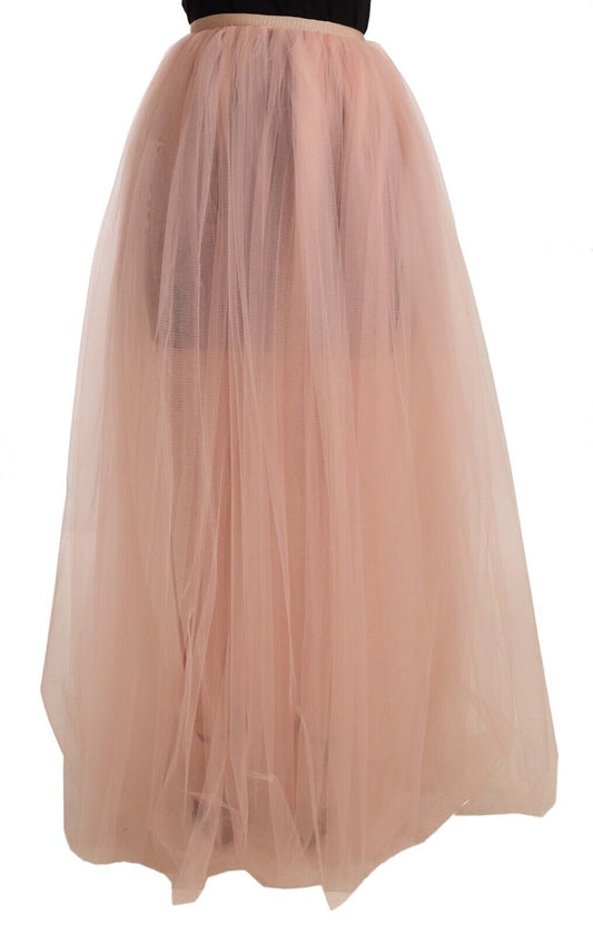 Pink Nylon Mesh Sheer Floor Length Skirt