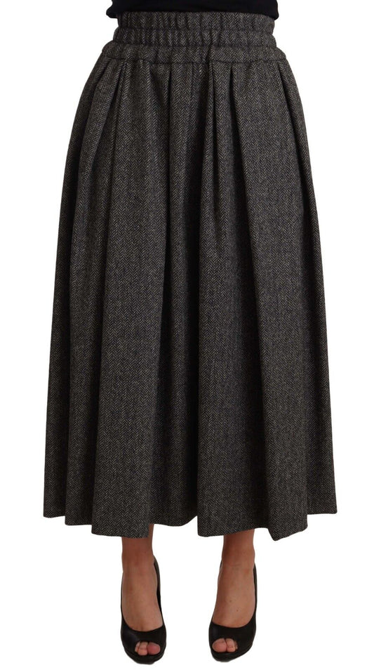 Gray Wool High Waist A-line PIECE Skirt