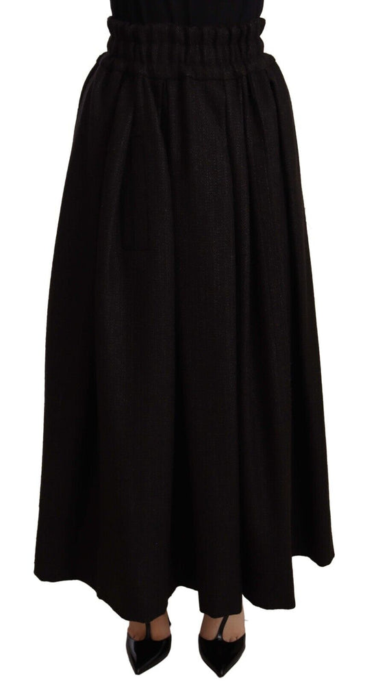 Black Wool High Waist Maxi PIECE Skirt
