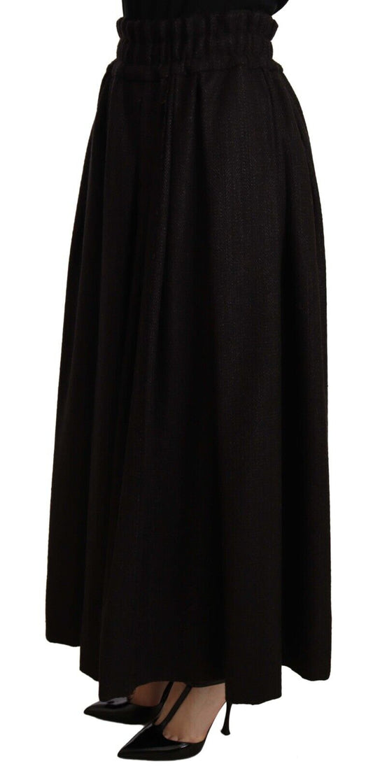 Black Wool High Waist Maxi PIECE Skirt