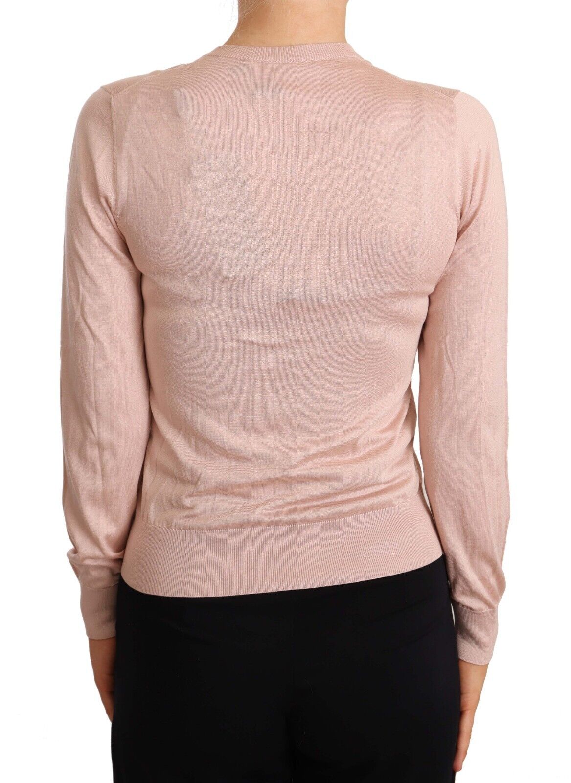Pink Silk Knit Rose Button Cardigan Sweater