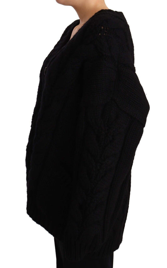 Black Wool Cashmere Knit Cardigan Sweater