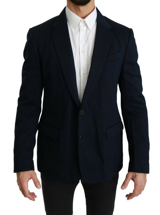 Blue Solid Cotton Silk Stretch Jacket Blazer
