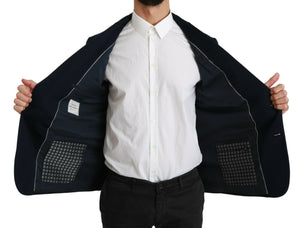 Blue Solid Cotton Silk Stretch Jacket Blazer