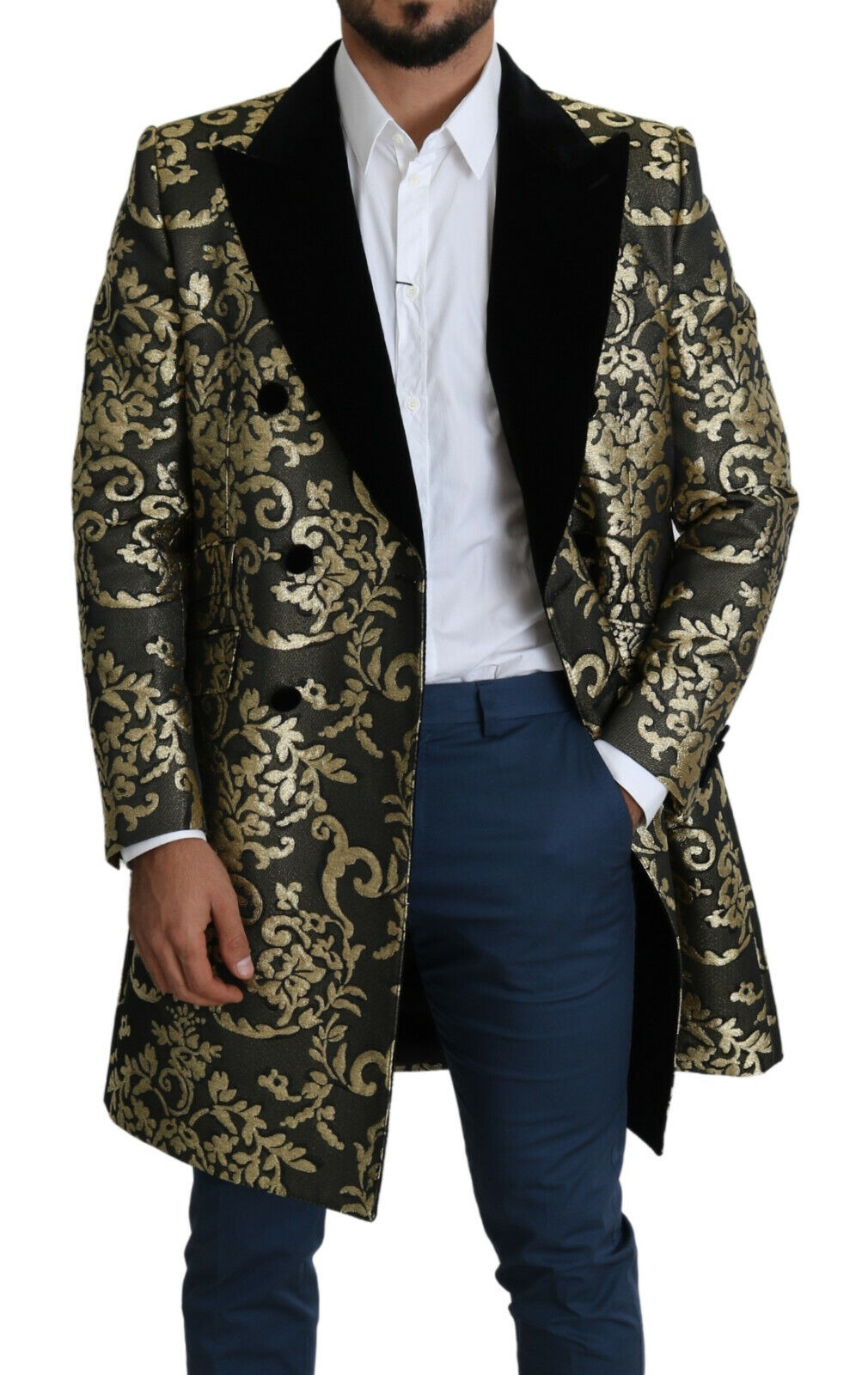 Black Gold Jacquard Long Coat SICILIA Jacket