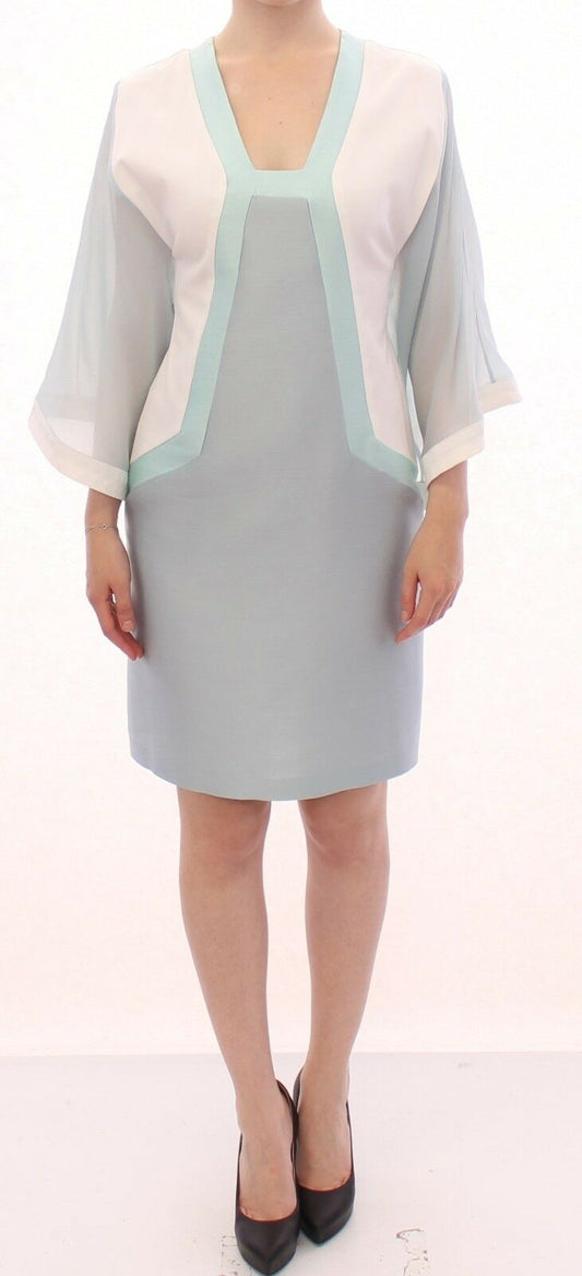 White Silk Sheath Formal Turquoise Dress
